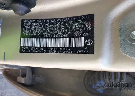 2011 Toyota Prius Two from USA, damaged, VIN JTDKN3DU4B1442351